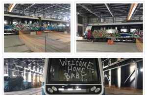 Γκραφίτι και συνθήματα από αγνώστους στα βαγόνια του Μετρό Θεσσαλονίκης.